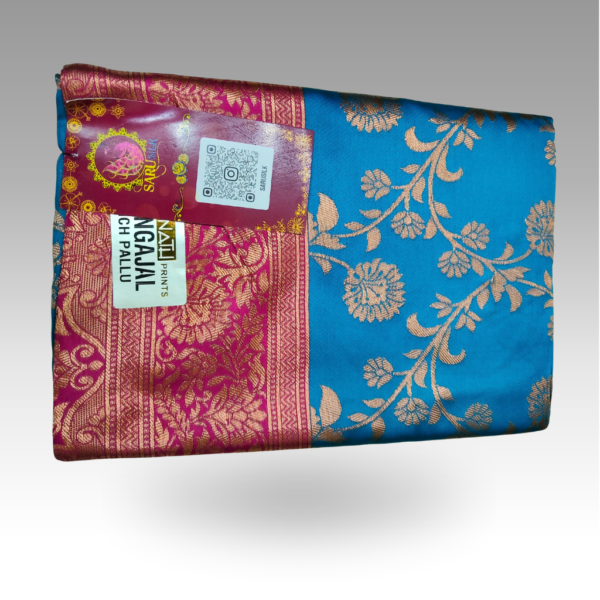 SSRB73600063_S9_Blue Gangajal Blue Saree | SaruSilk | Blush Pink Pallu with Serene Blue Elegance | Women