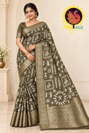WhatsApp Image 2026-10-22 at 9.02.01 PM (1) Banarsi Varli Coffee Brown Saree | SaruSilk | Earthy Elegance with Timeless Ethnic Charm | Women