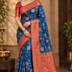 Gangajal Blue Saree | SaruSilk | Blush Pink Pallu with Serene Blue Elegance | Women