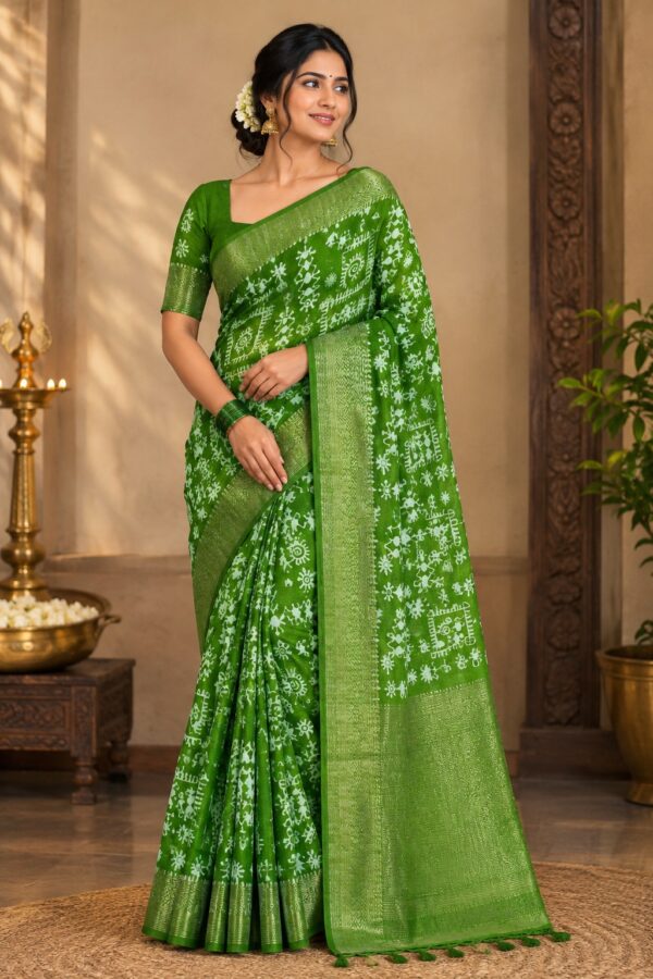 WhatsApp Image 2026-10-24 at 11.51.56 AM (1) Banarsi Varli Green Saree | SaruSilk | Lush Green Heritage with Graceful Traditional Detailing | Women